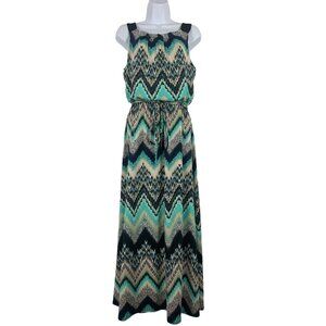 NY Collection Womens Maxi Dress Multicolor Chevron Print Sleeveless Small